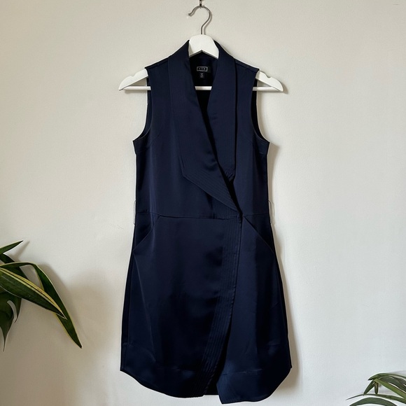 AYR Perch Wrap Satin Dress in Navy Blue Size 6 - Picture 3 of 10